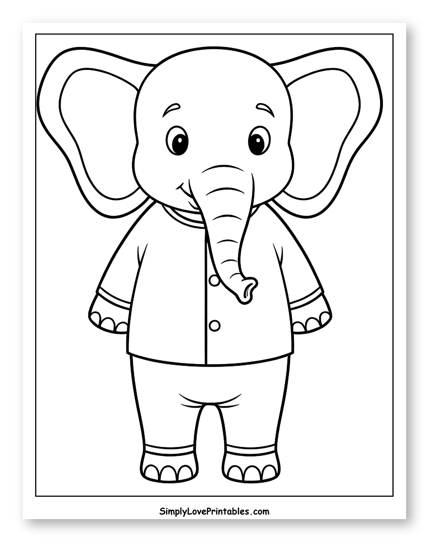 Sweet Elephant Wearing Pajamas Coloring Page for Toddlers
