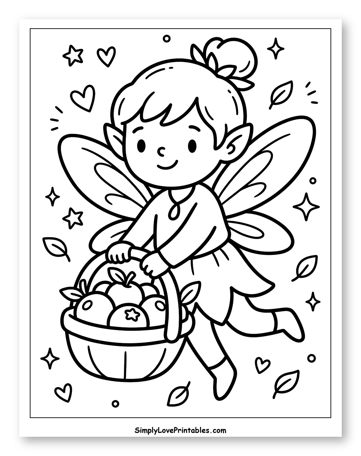 Sweet Fairy Carrying a Fruit-Filled Basket Coloring Page for Adults