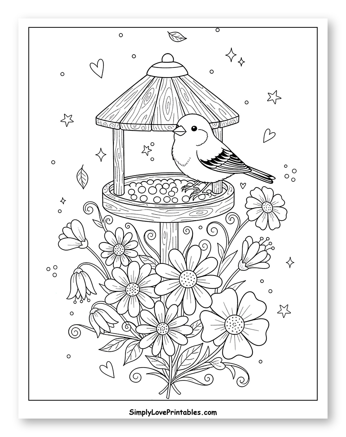 Sweet Finch on a Bird Feeder with Flowers