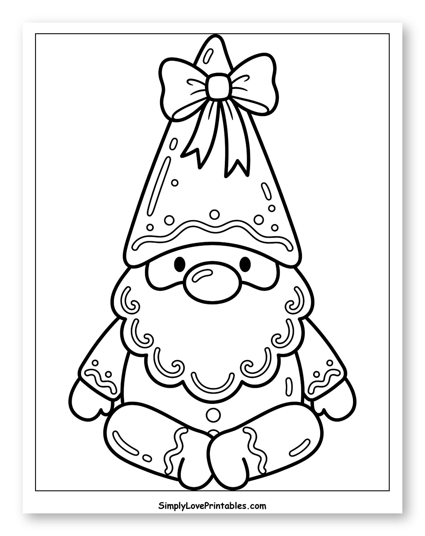 Sweet Gingerbread Gnome with a Festive Bow Coloring Page for Toddlers