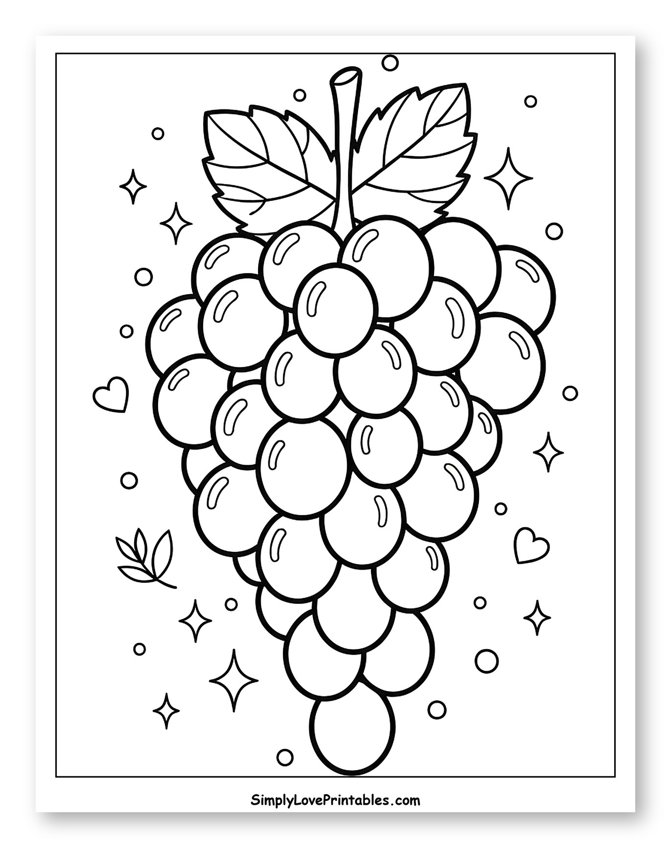 Sweet Grapes with Decorative Twinkles Coloring Sheet for Adults