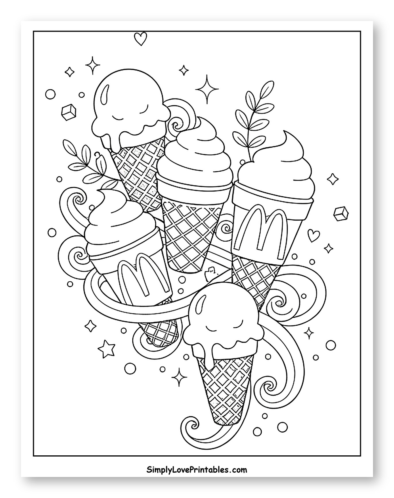 Sweet Ice Cream Cones and McDonald's Dessert Collection to Color for Adults