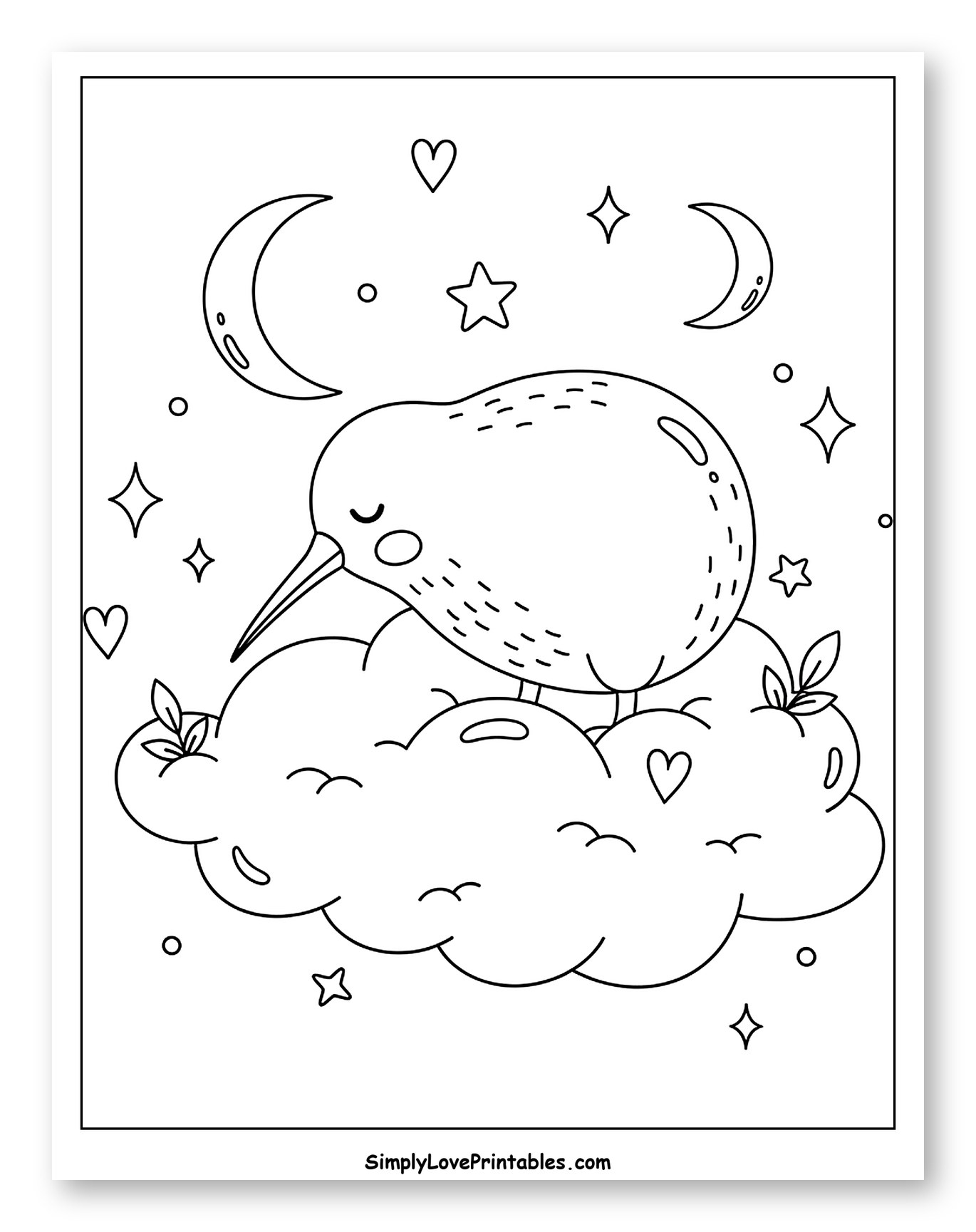 Sweet Kiwi Bird Sleeping on a Cloud