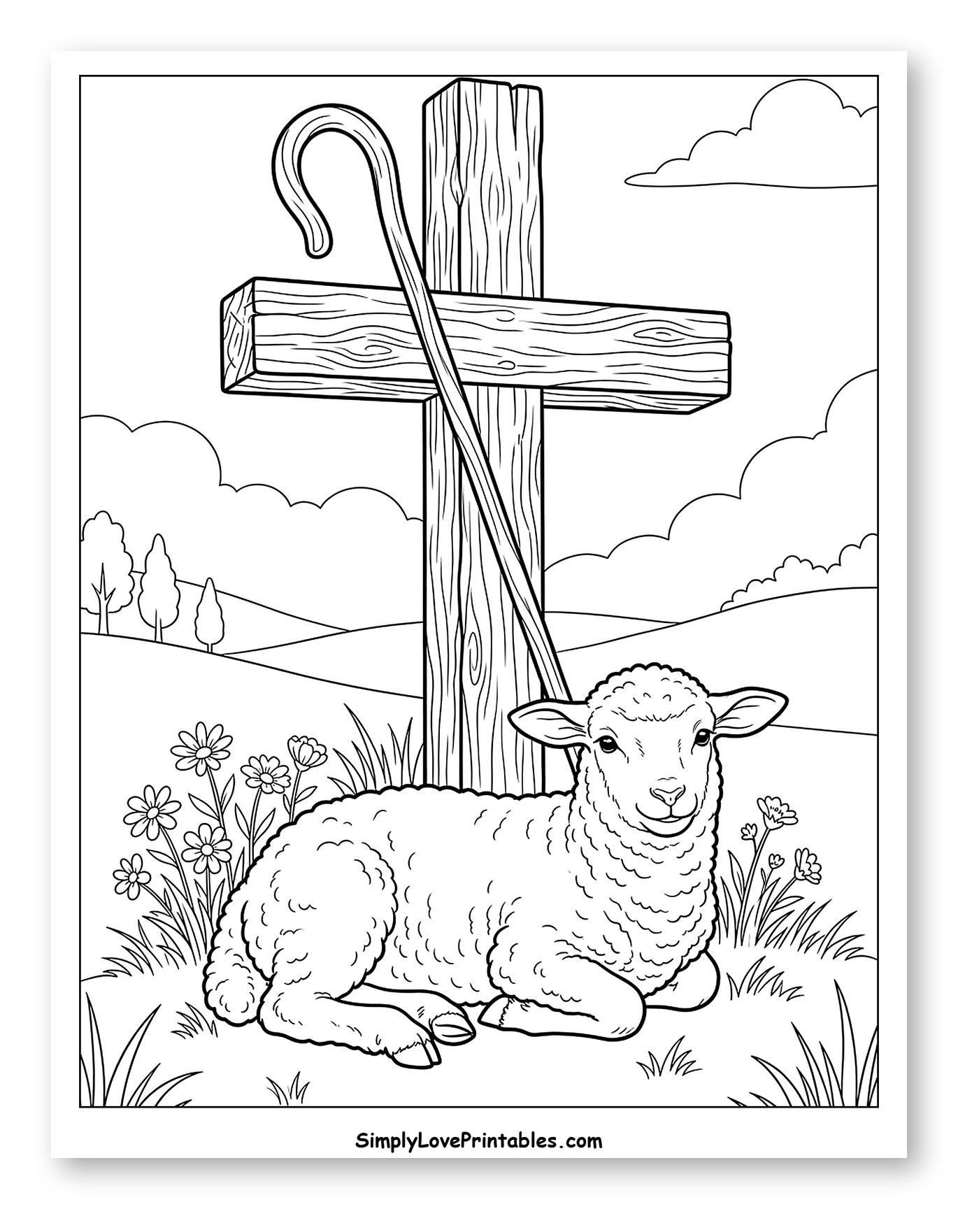 Sweet Lamb Resting at Foot of Cross