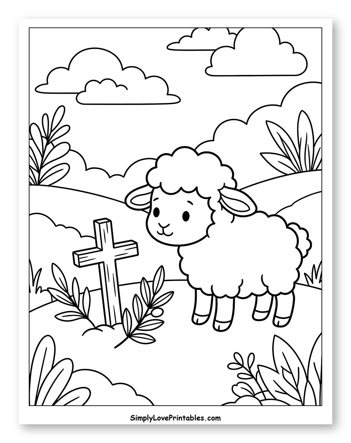Sweet Lamb Standing Beside a Cross