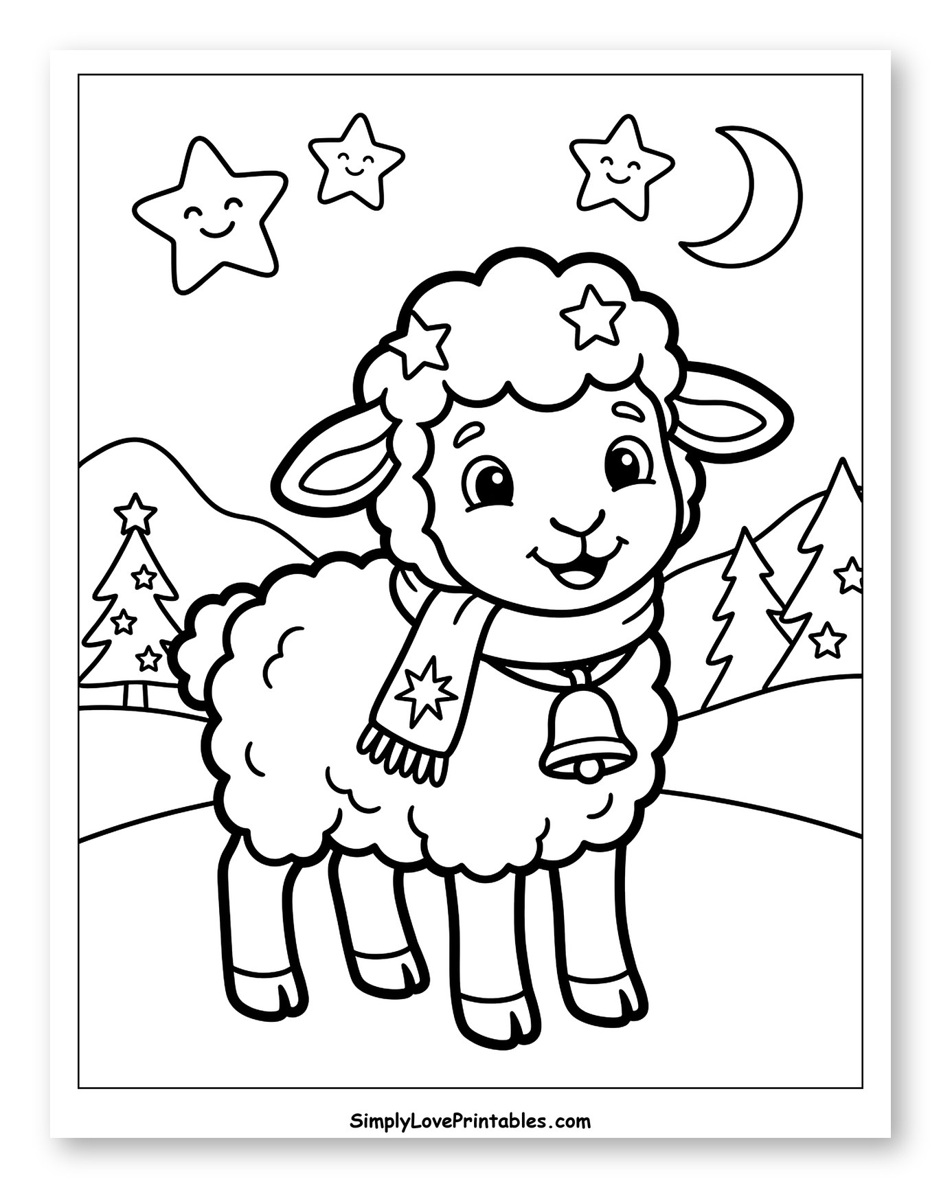 Sweet Lamb with Christmas Trees and Stars