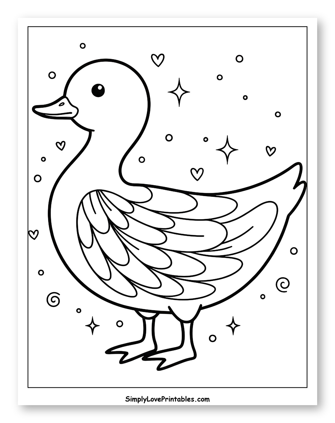 Sweet Little Duck with Sparkles and Hearts to Color for Adults