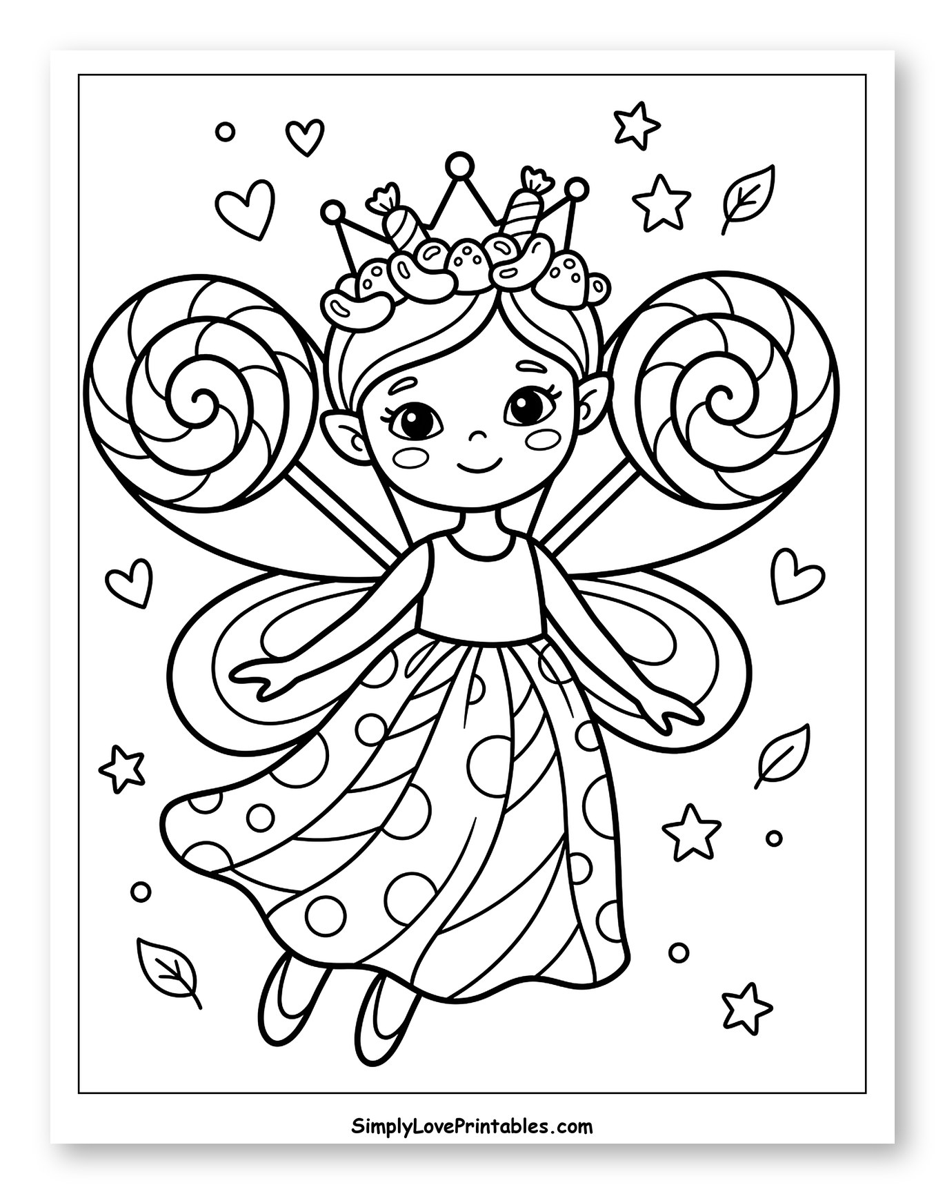 Sweet Lollipop Fairy Princess with Candy Crown Coloring Sheet for Adults