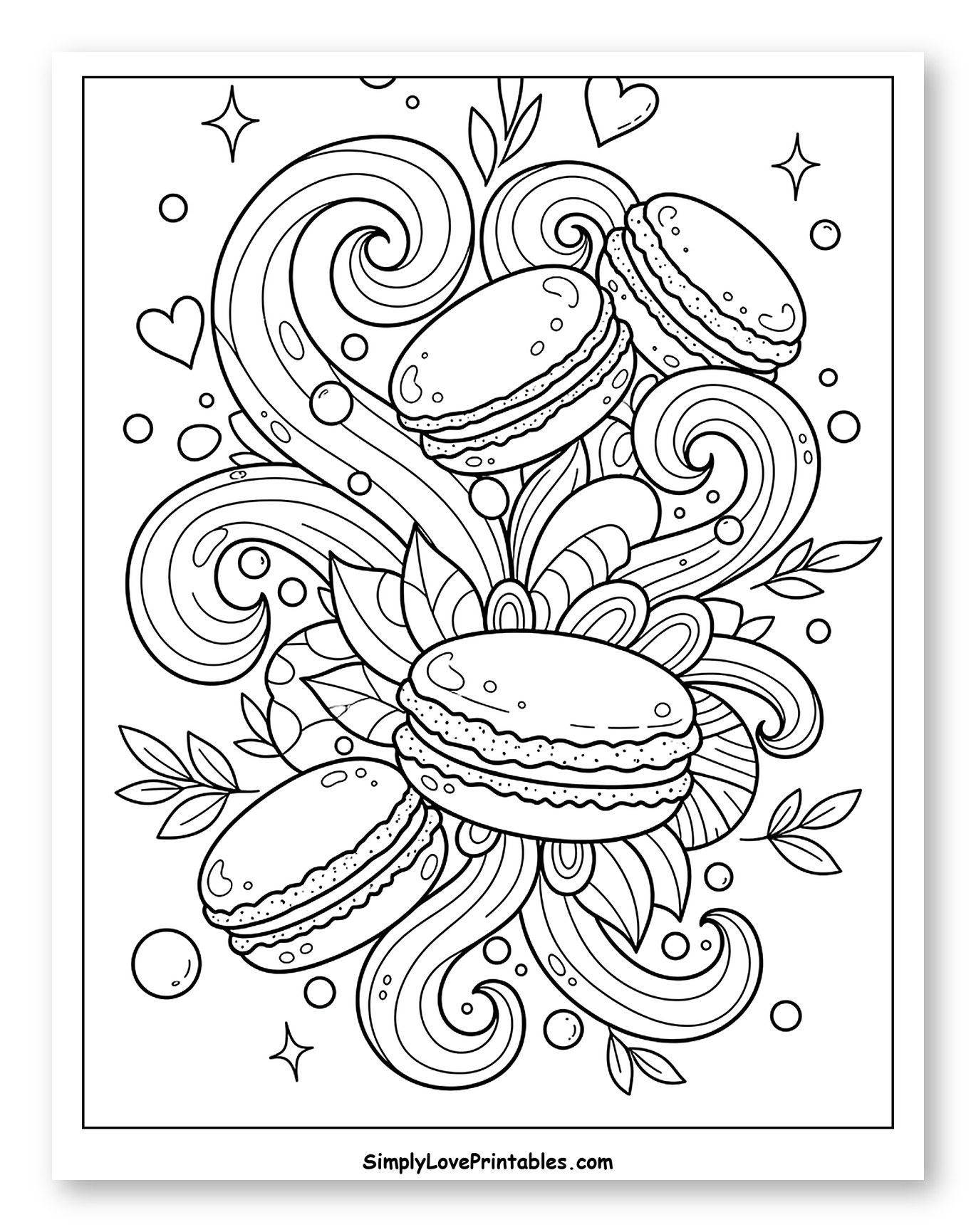 Sweet Macarons Among Decorative Swirls