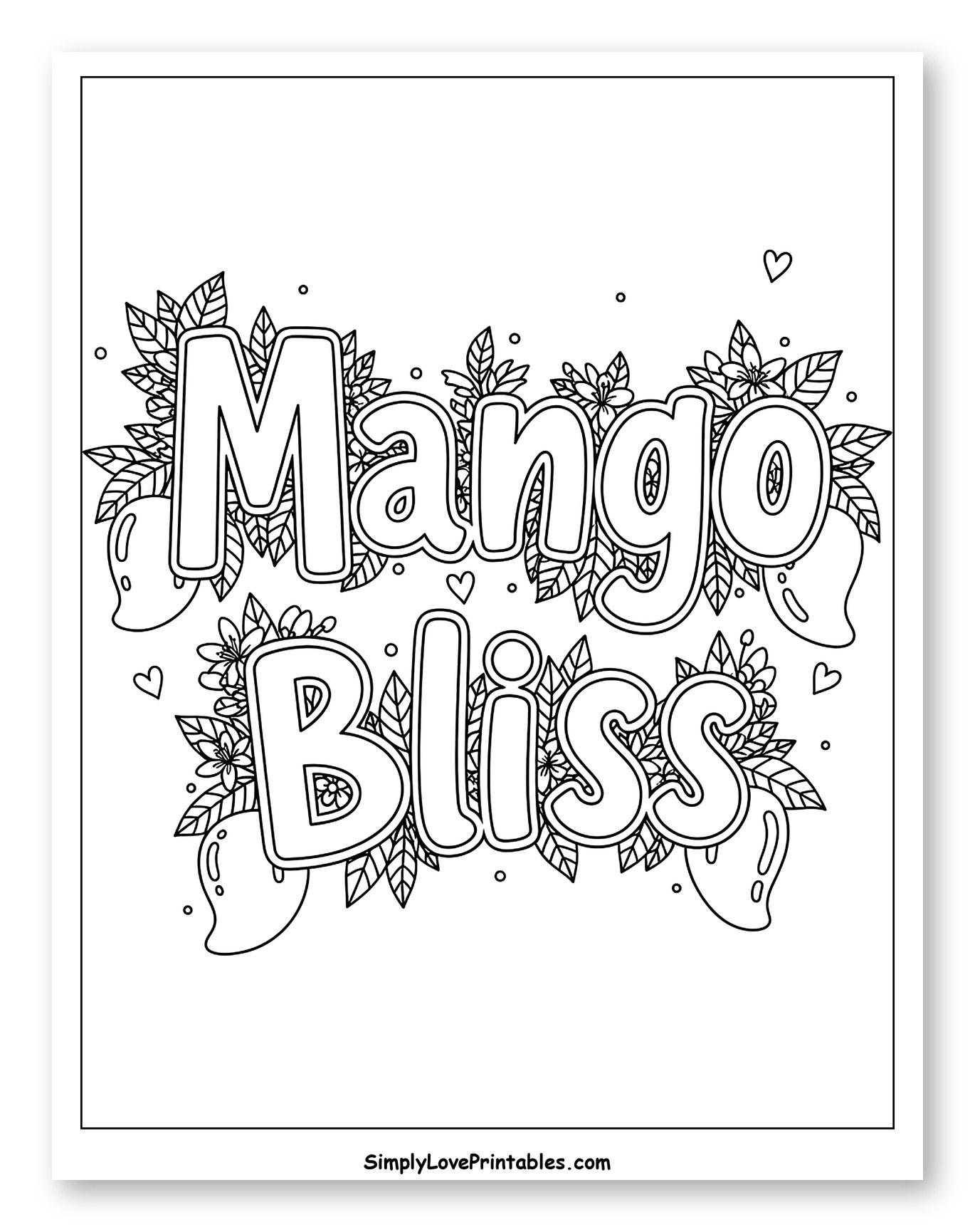 Sweet Mango Bliss with Tropical Leaves Coloring Sheet for Adults