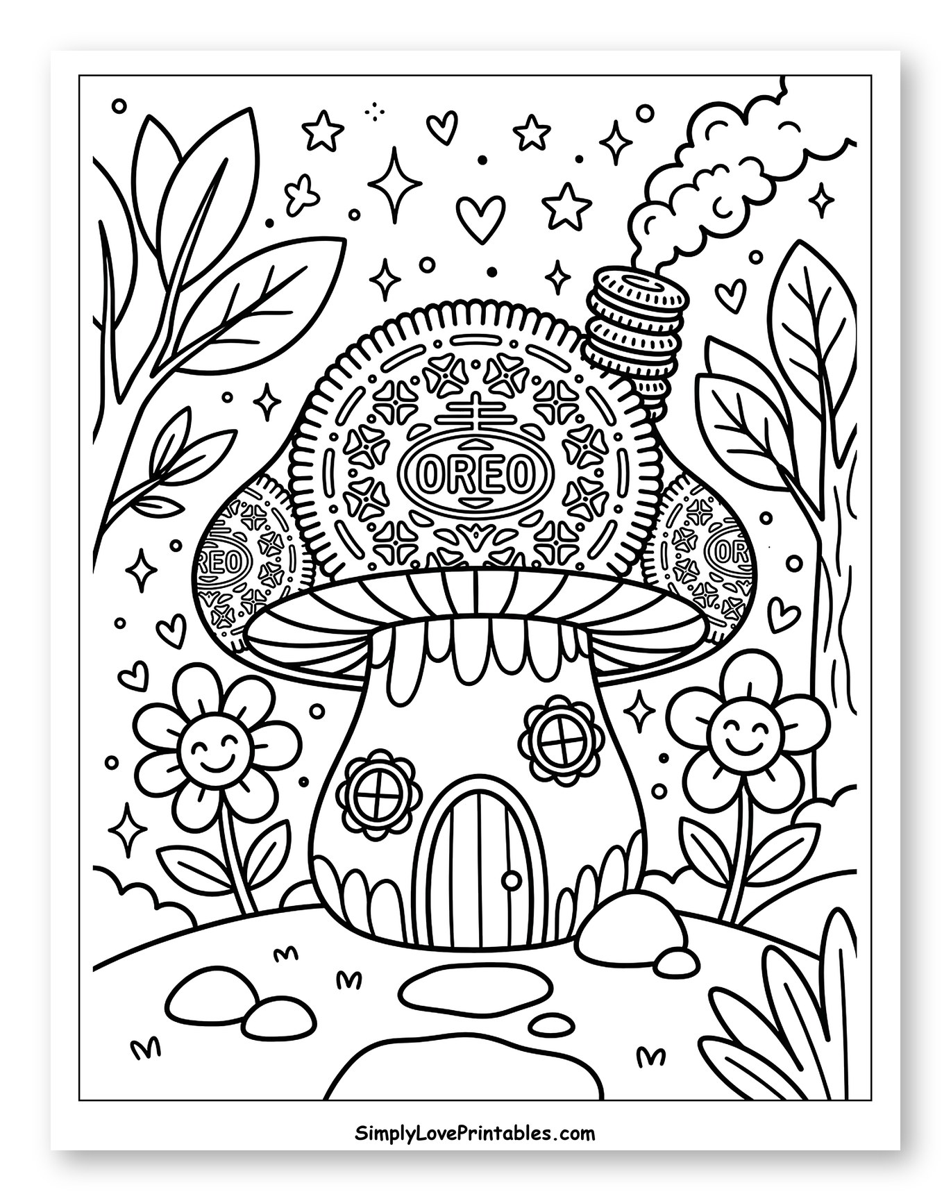 Sweet Oreo Mushroom House with Stars and Hearts