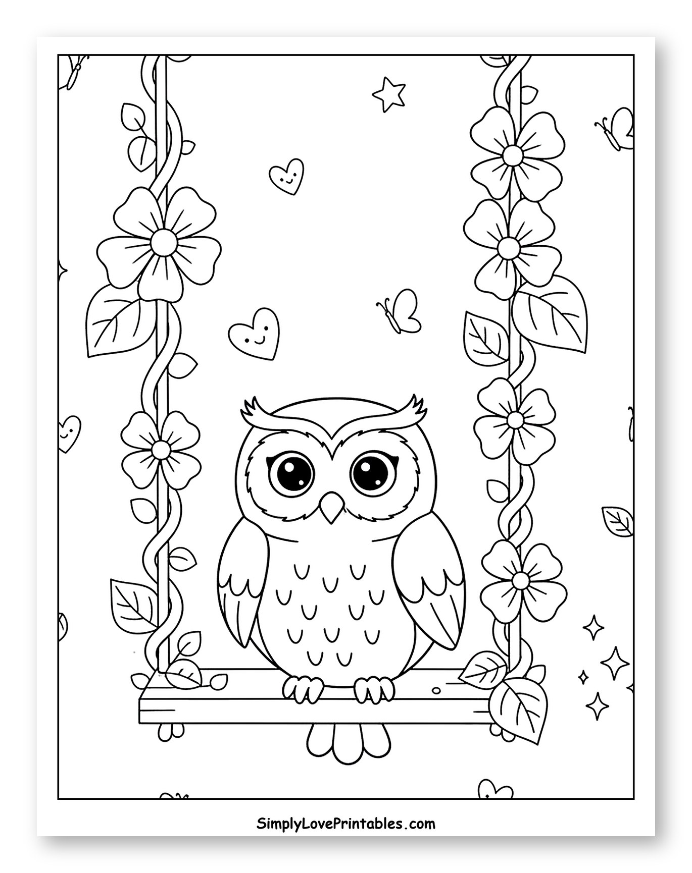 Sweet Owl on a Flowery Vine Swing