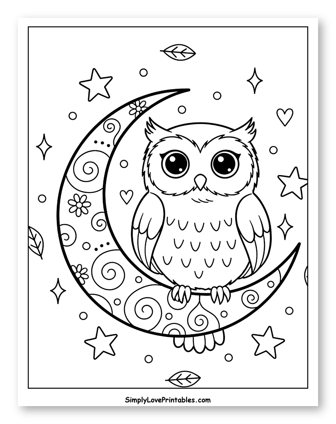 Sweet Owl Perched on Ornate Moon