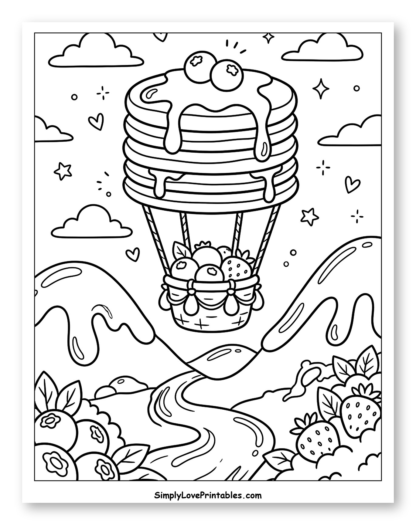 Sweet Pancake Hot Air Balloon Over Berry Fields