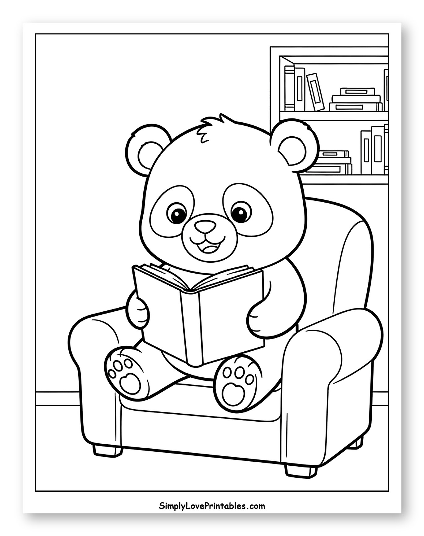 Sweet Panda Reading a Book in an Armchair