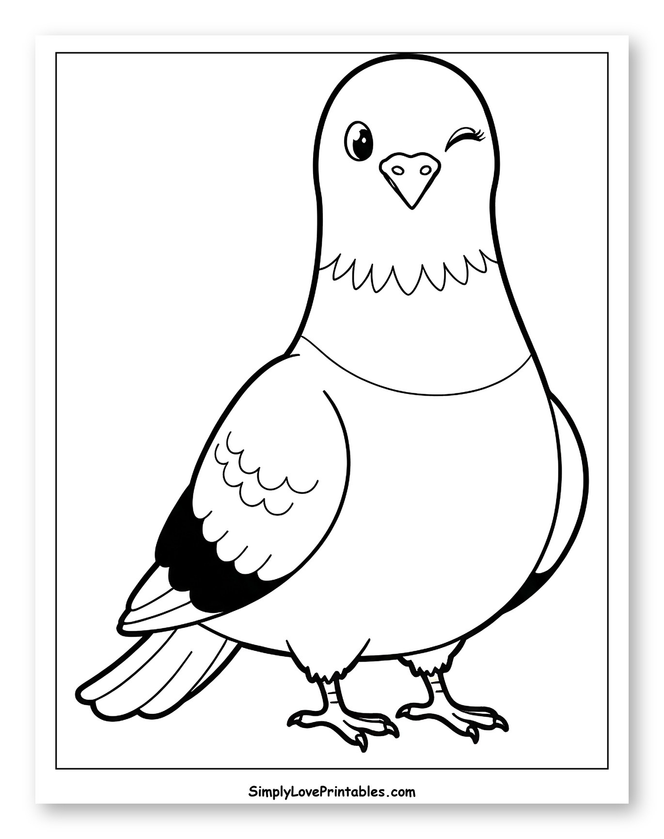 Sweet Pigeon Winking at You Coloring Page for Toddlers
