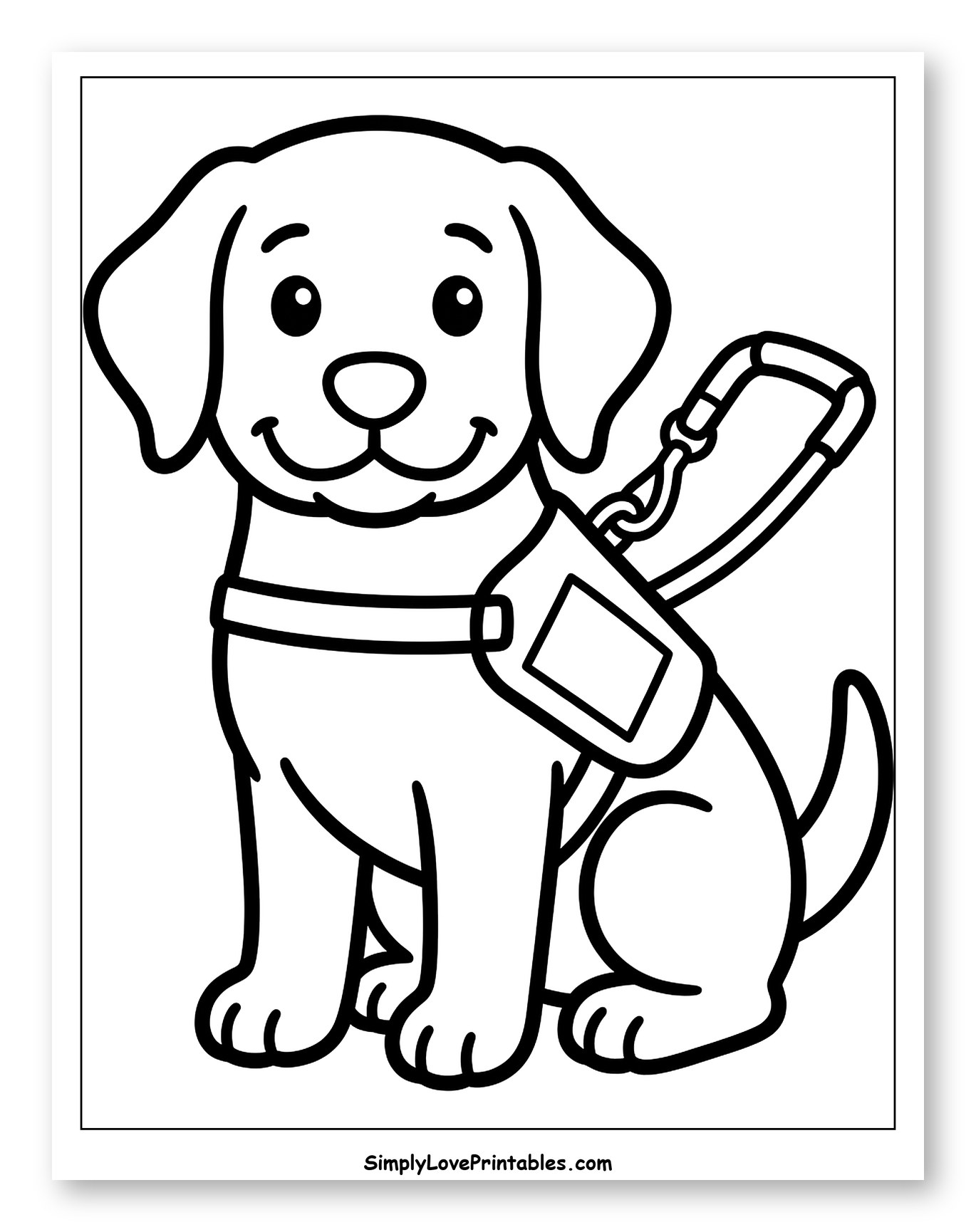 Sweet Service Dog Wearing a Harness Coloring Page for Toddlers
