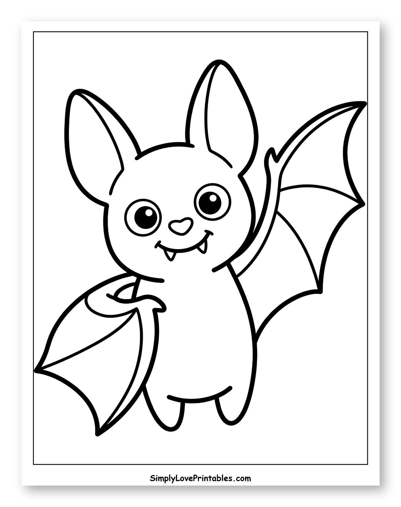 Sweet Smiling Halloween Bat Coloring Page for Toddlers