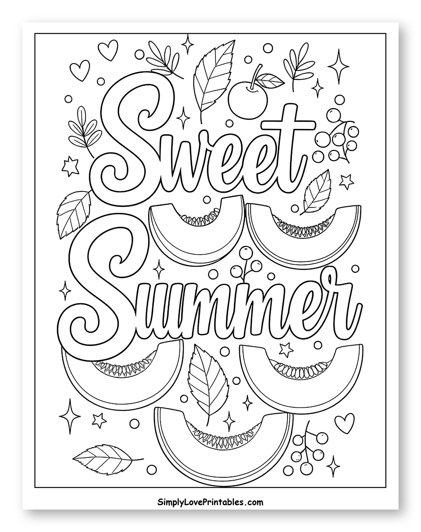Sweet Summer Text with Cantaloupe and Berries