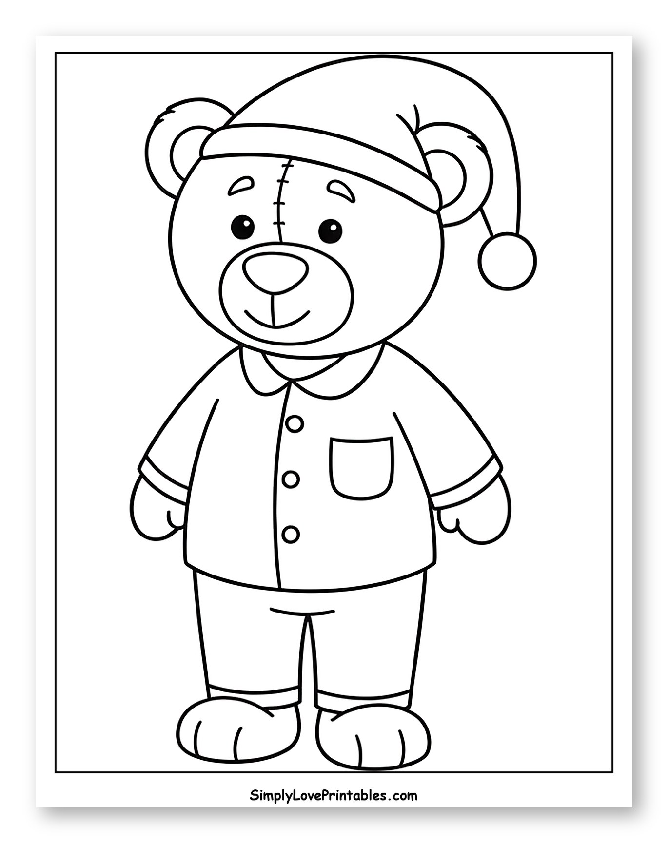Sweet Teddy Bear Ready for Bed to Color for Toddlers