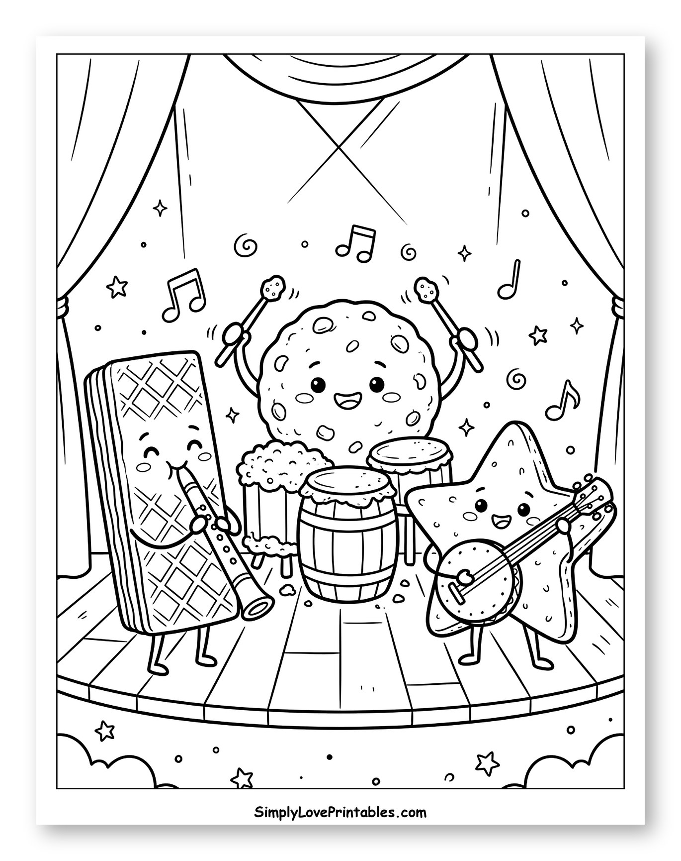 Sweet Treat Band Performing on Stage Coloring Sheet for Kids