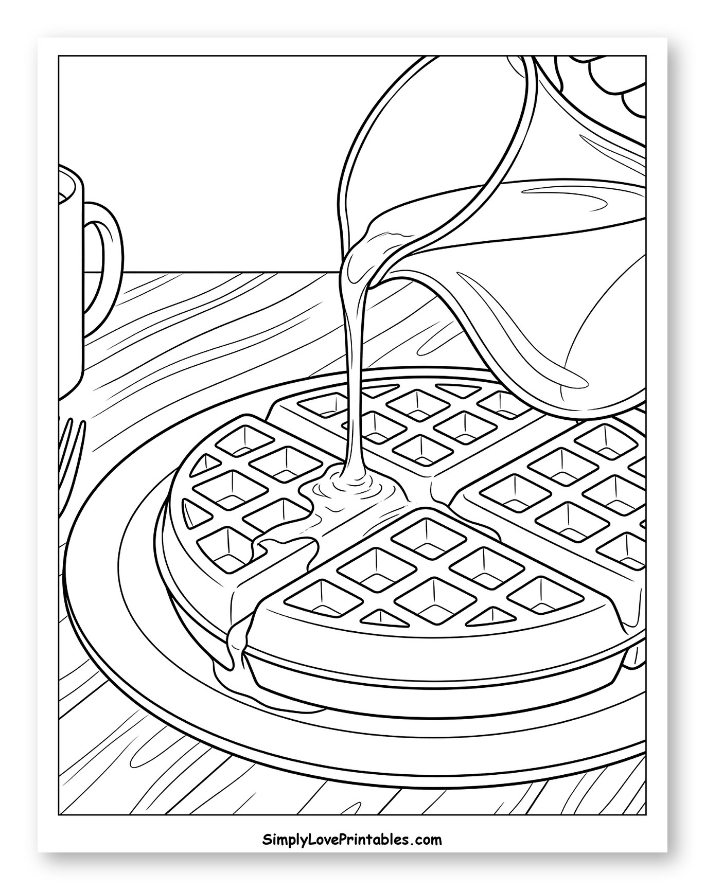 Syrup Poured on a Waffle with a Mug