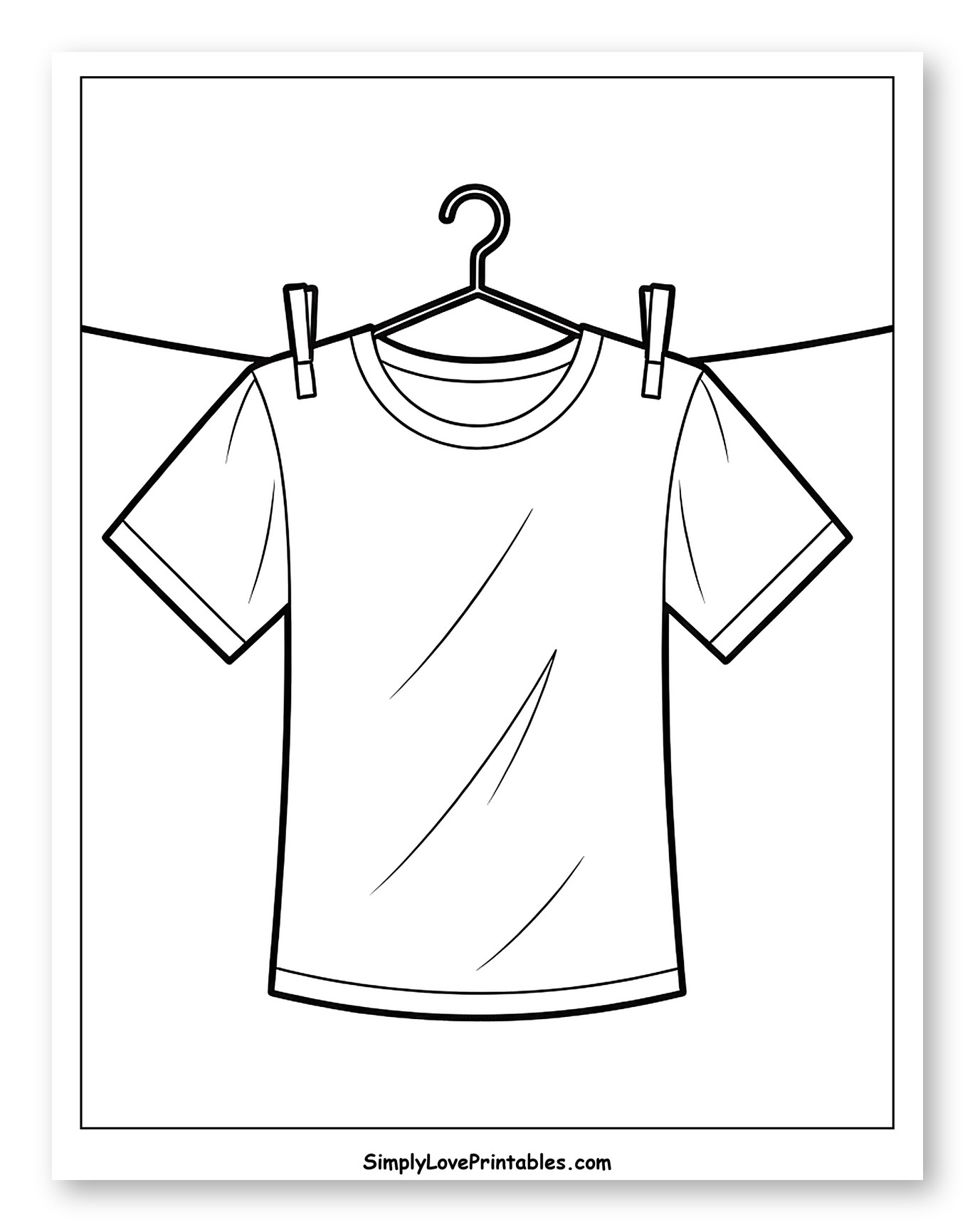 T-Shirt on Hanger on Clothesline Coloring Sheet for Toddlers