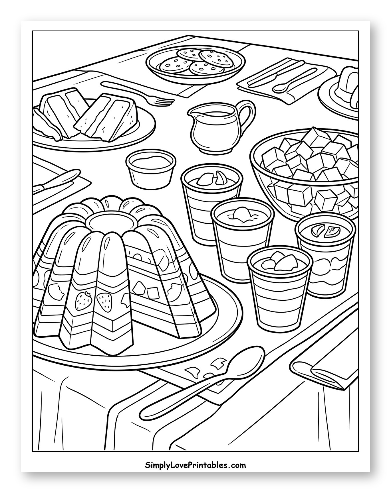 Table Set with Cake, Jello, and Snacks