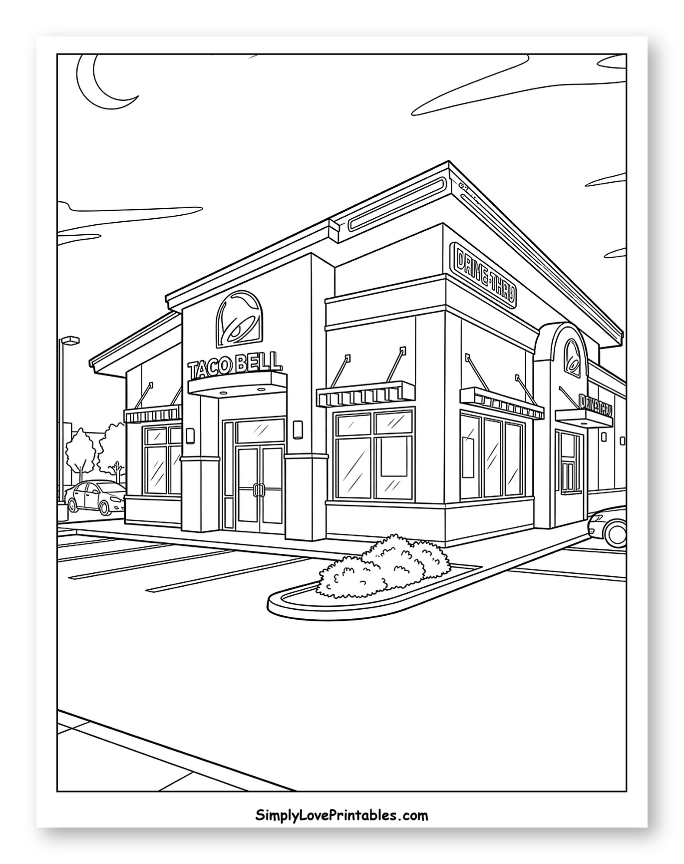 Taco Bell Restaurant with Drive-Thru at Night