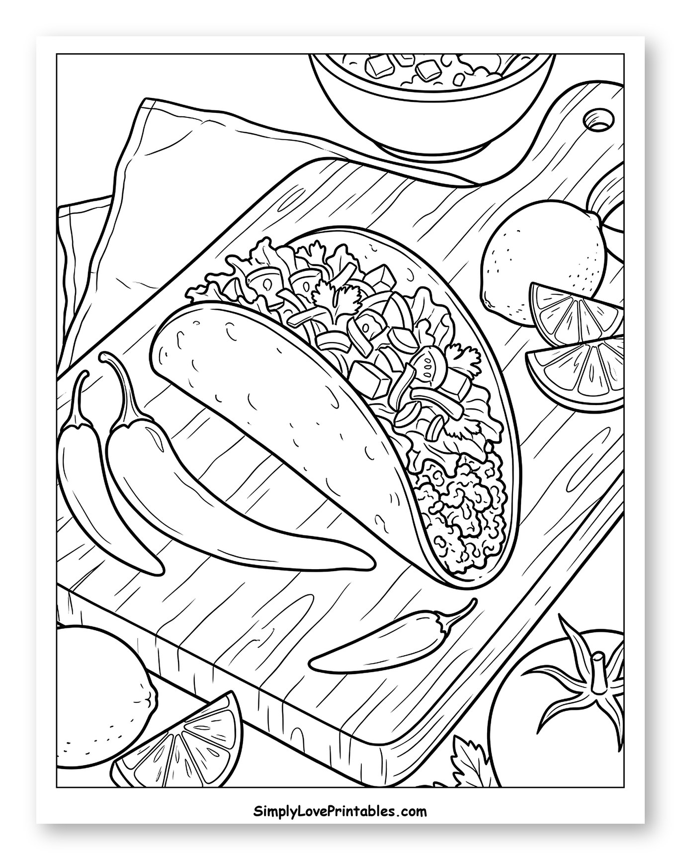 Taco with Fresh Ingredients on Cutting Board