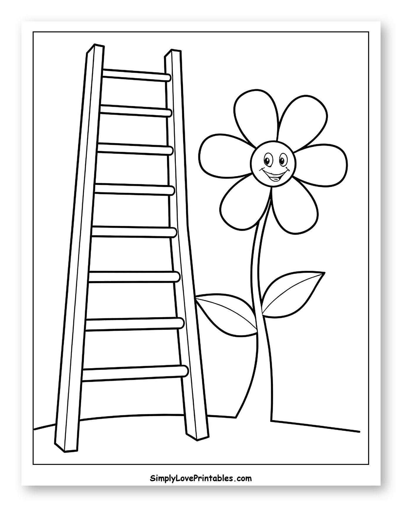 Tall Ladder Next to a Smiling Flower