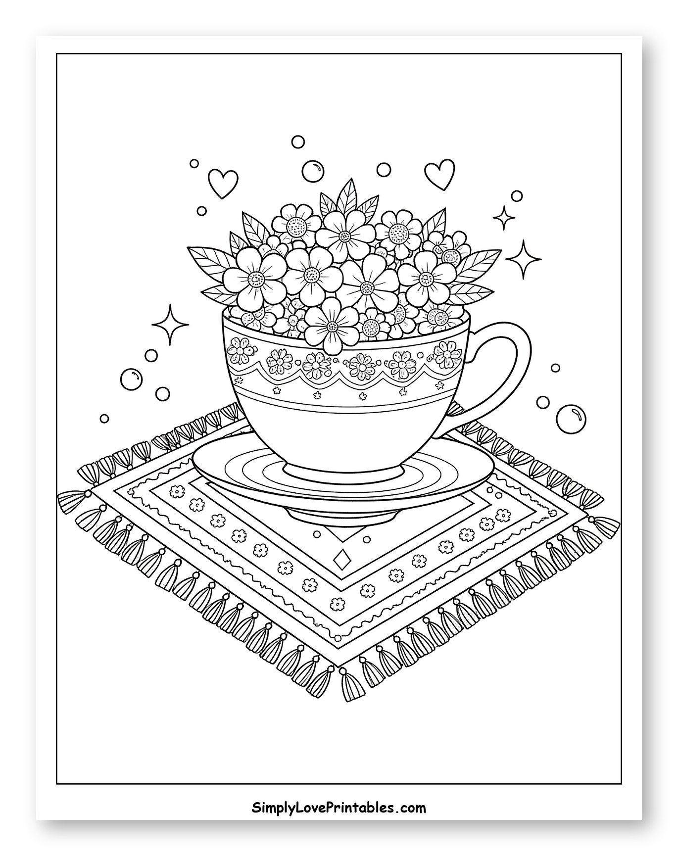 Teacup with Flowers on a Tasseled Rug