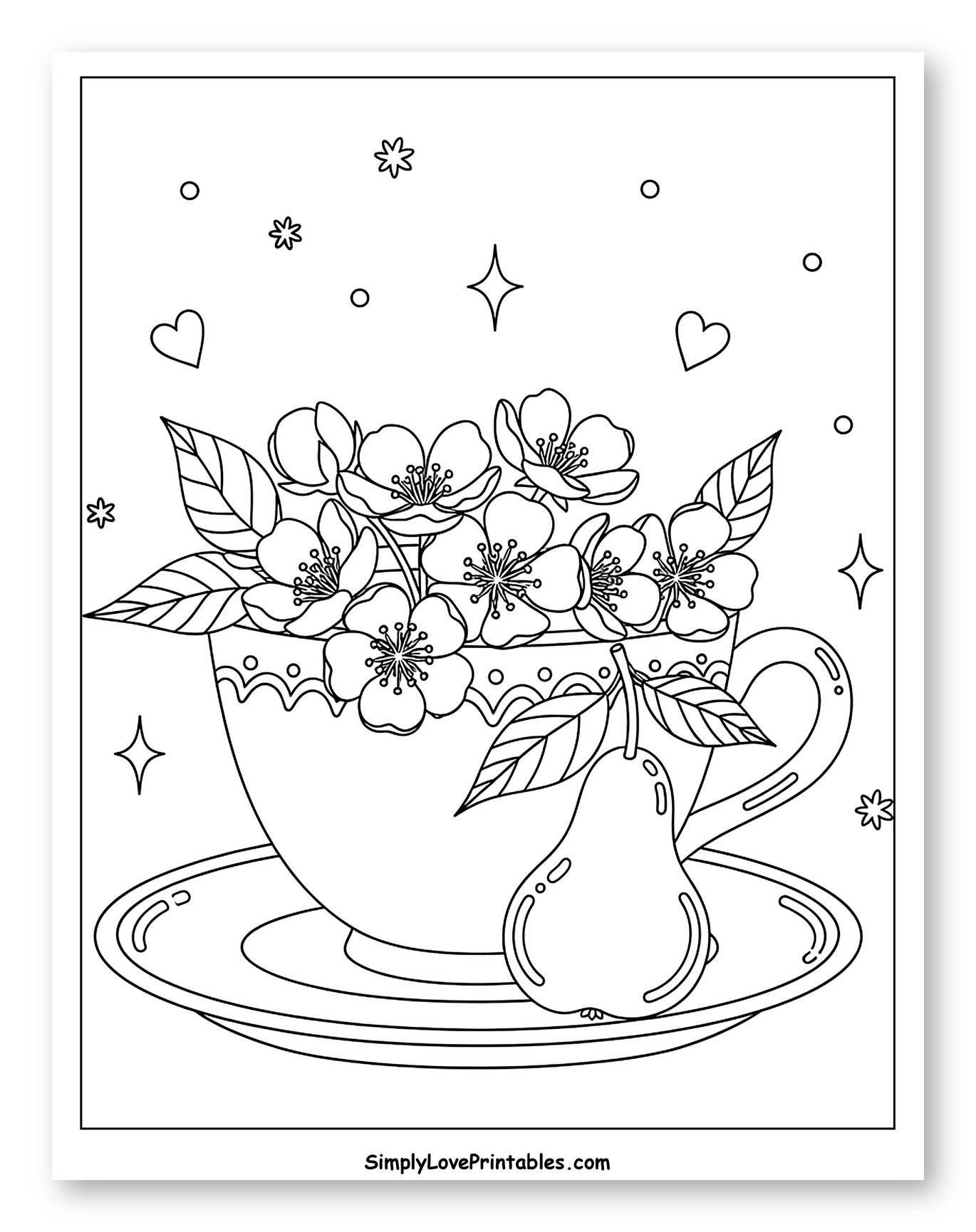 Teacup with Pear Blossoms and a Pear
