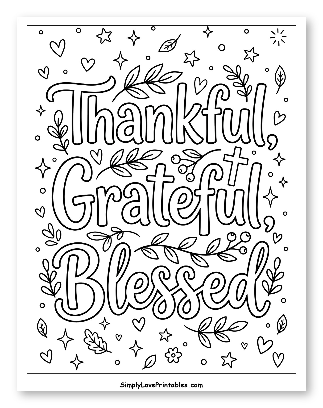 Thankful Grateful Blessed with Leaves and Berries