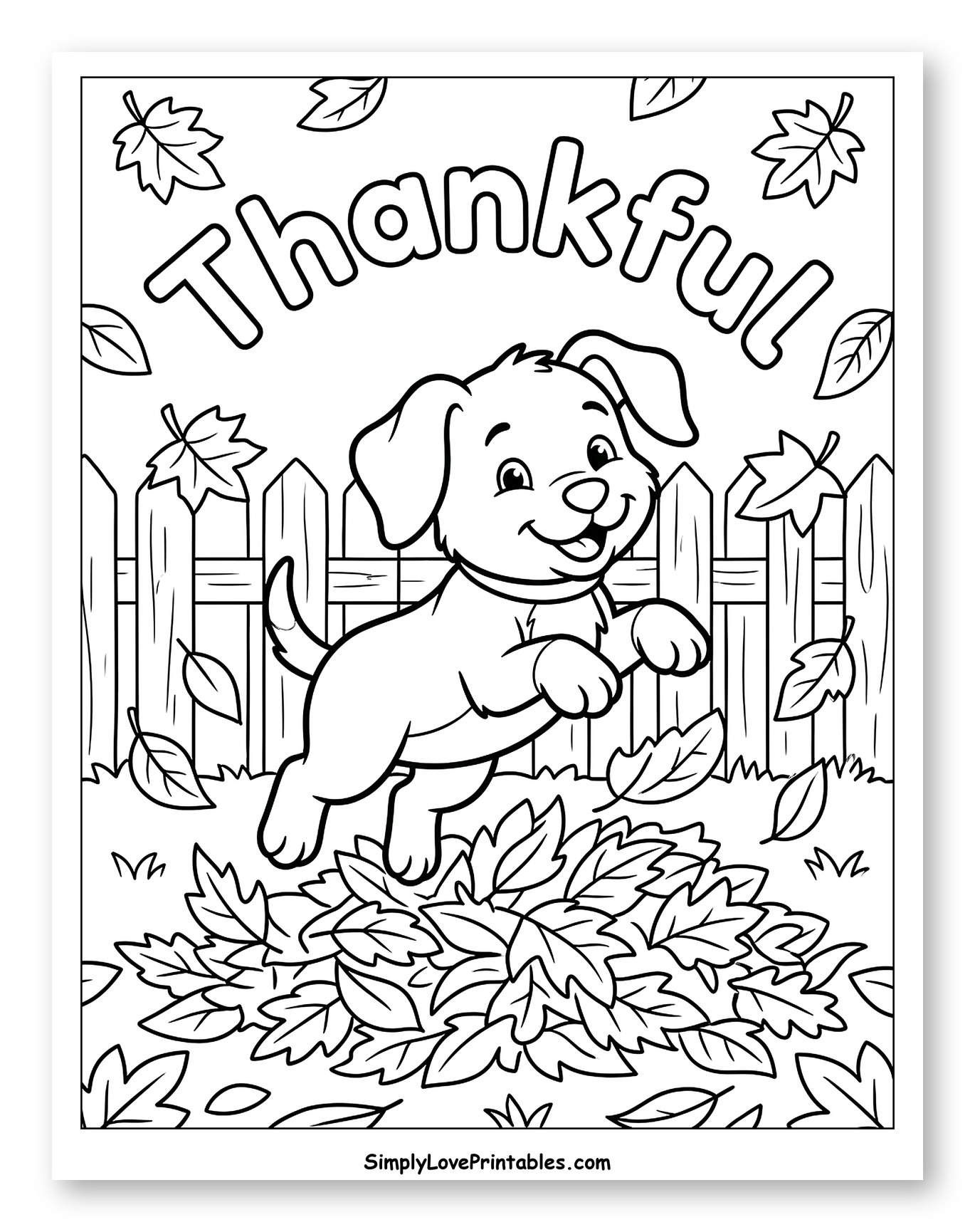 Thankful Puppy Jumping Into Fall Leaves
