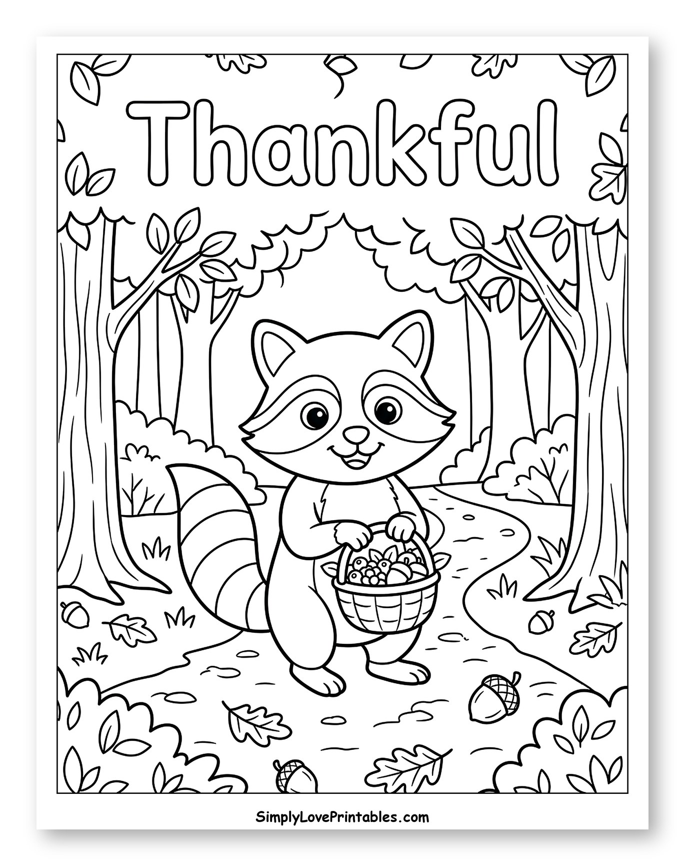 Thankful Raccoon with Autumn Harvest Basket