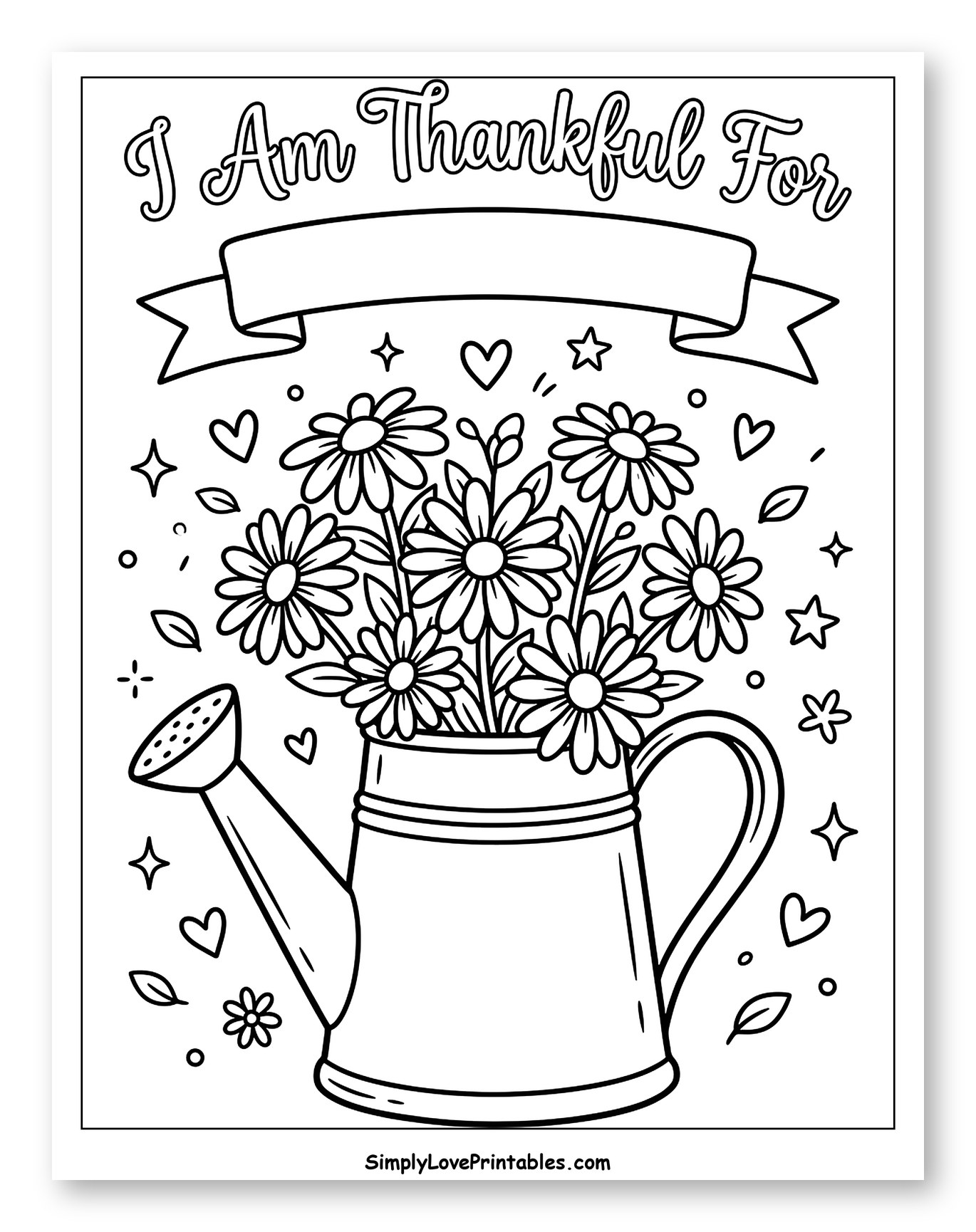 Thankful Watering Can Filled with Daisies
