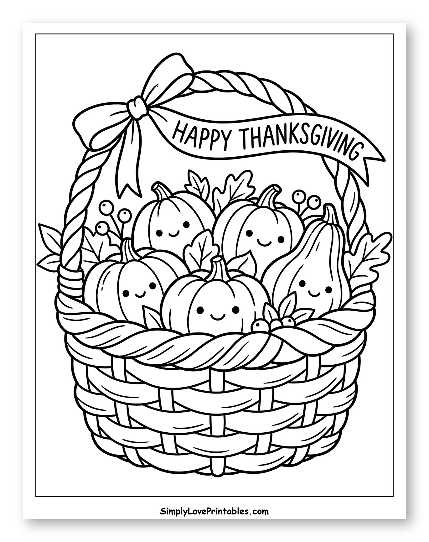 Thanksgiving Basket with Smiling Pumpkins
