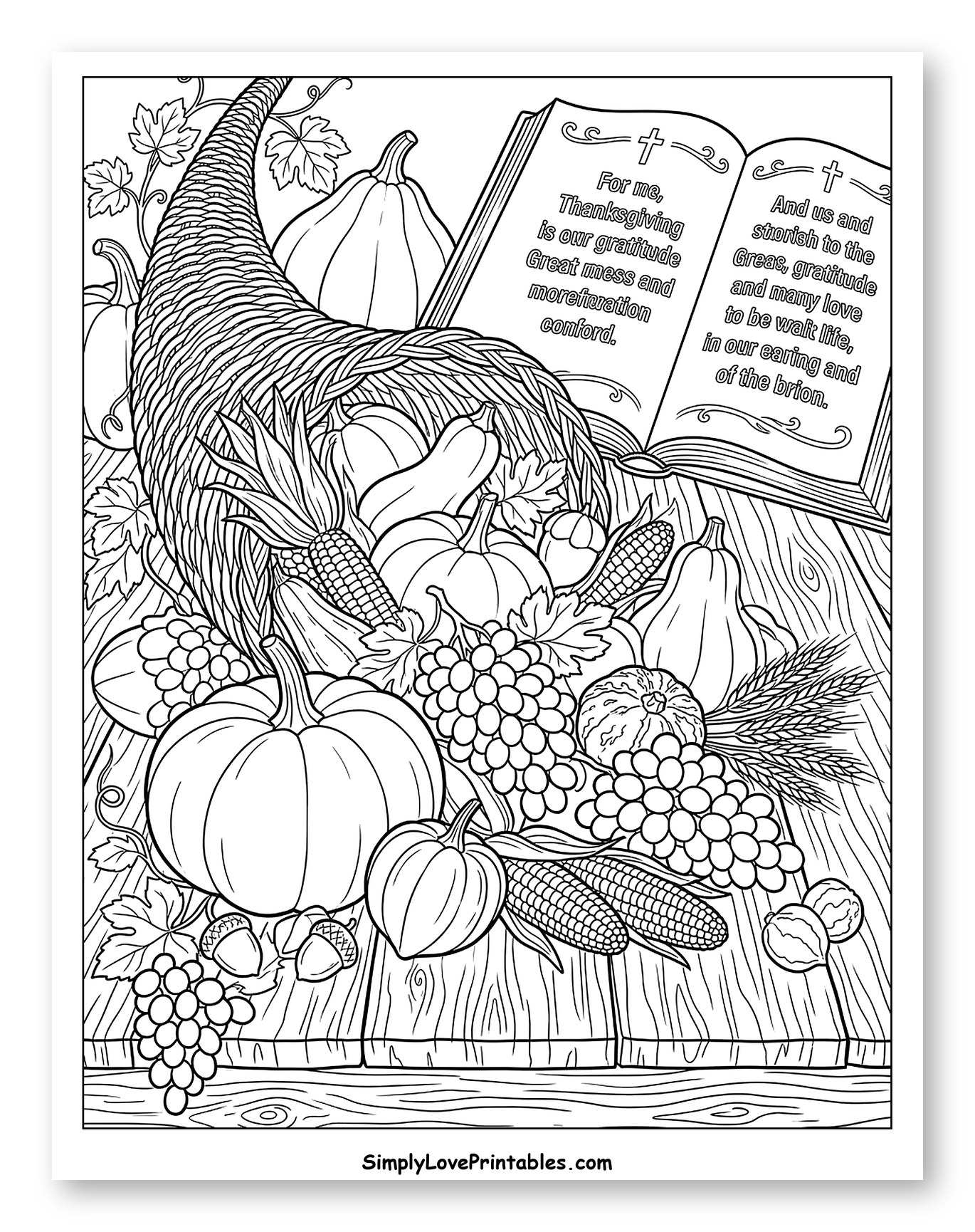 Thanksgiving Cornucopia Harvest with Scriptures to Color