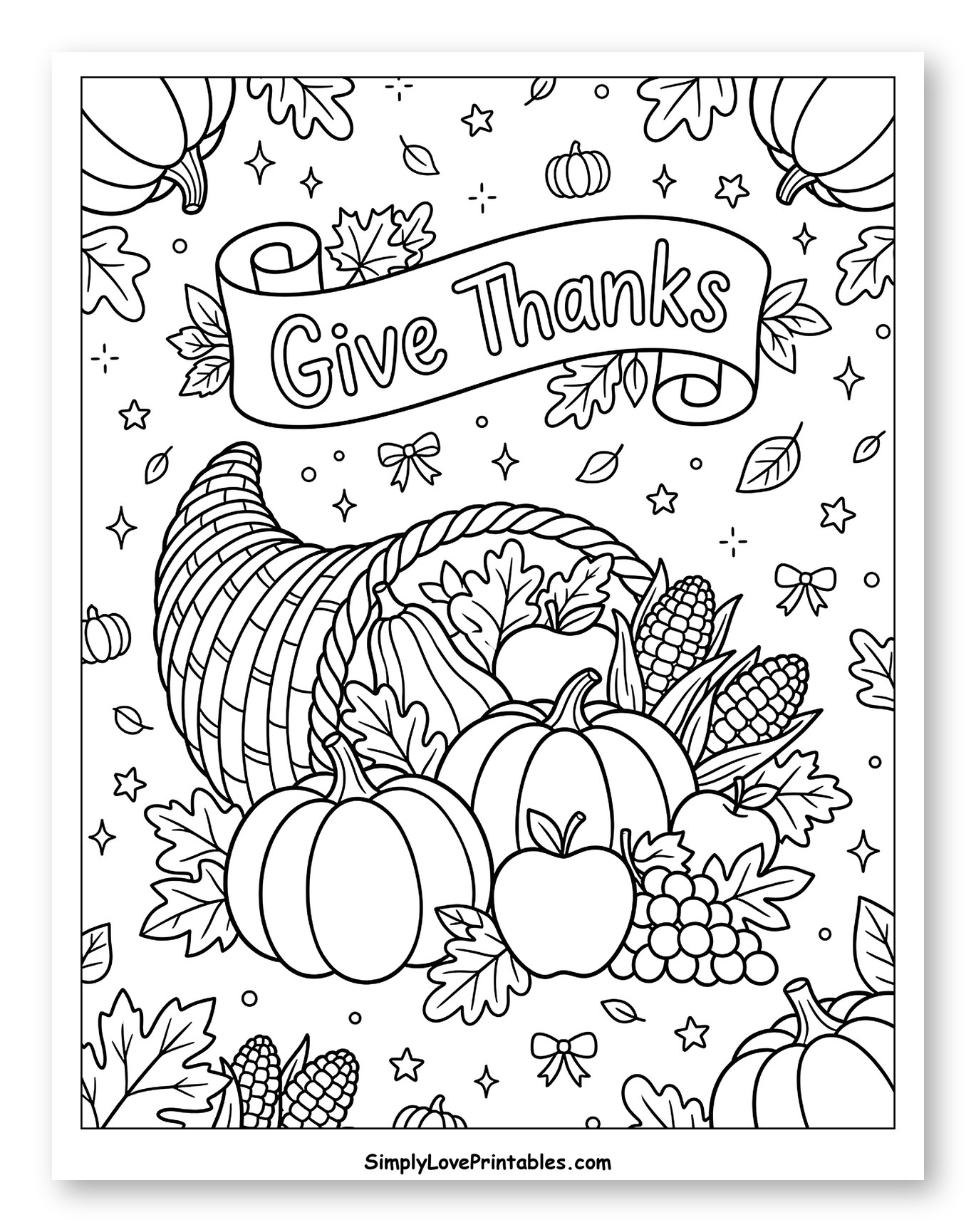 Thanksgiving Cornucopia with Give Thanks Banner