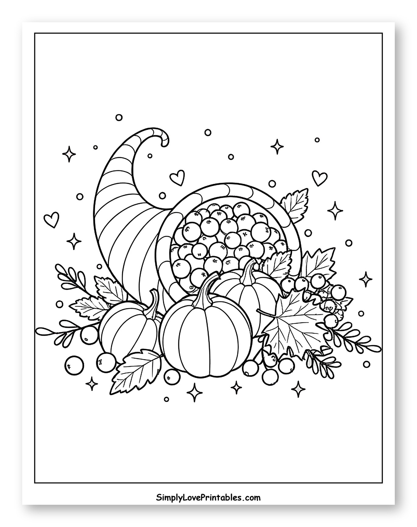 Thanksgiving Cornucopia with Pumpkins and Cranberries