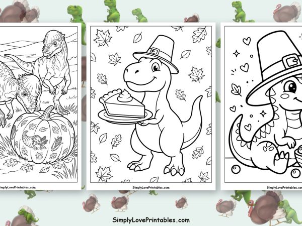 thanksgiving dinosaur coloring pages featured image