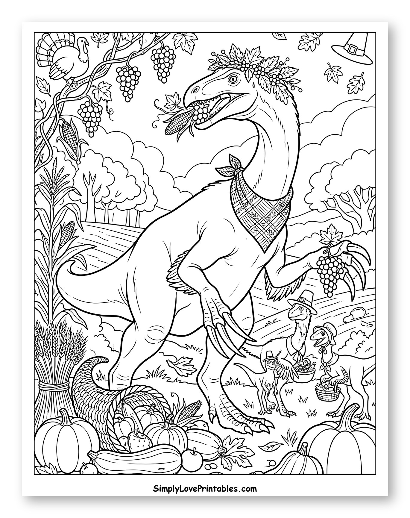 Thanksgiving Dinosaur Family Celebrating the Harvest