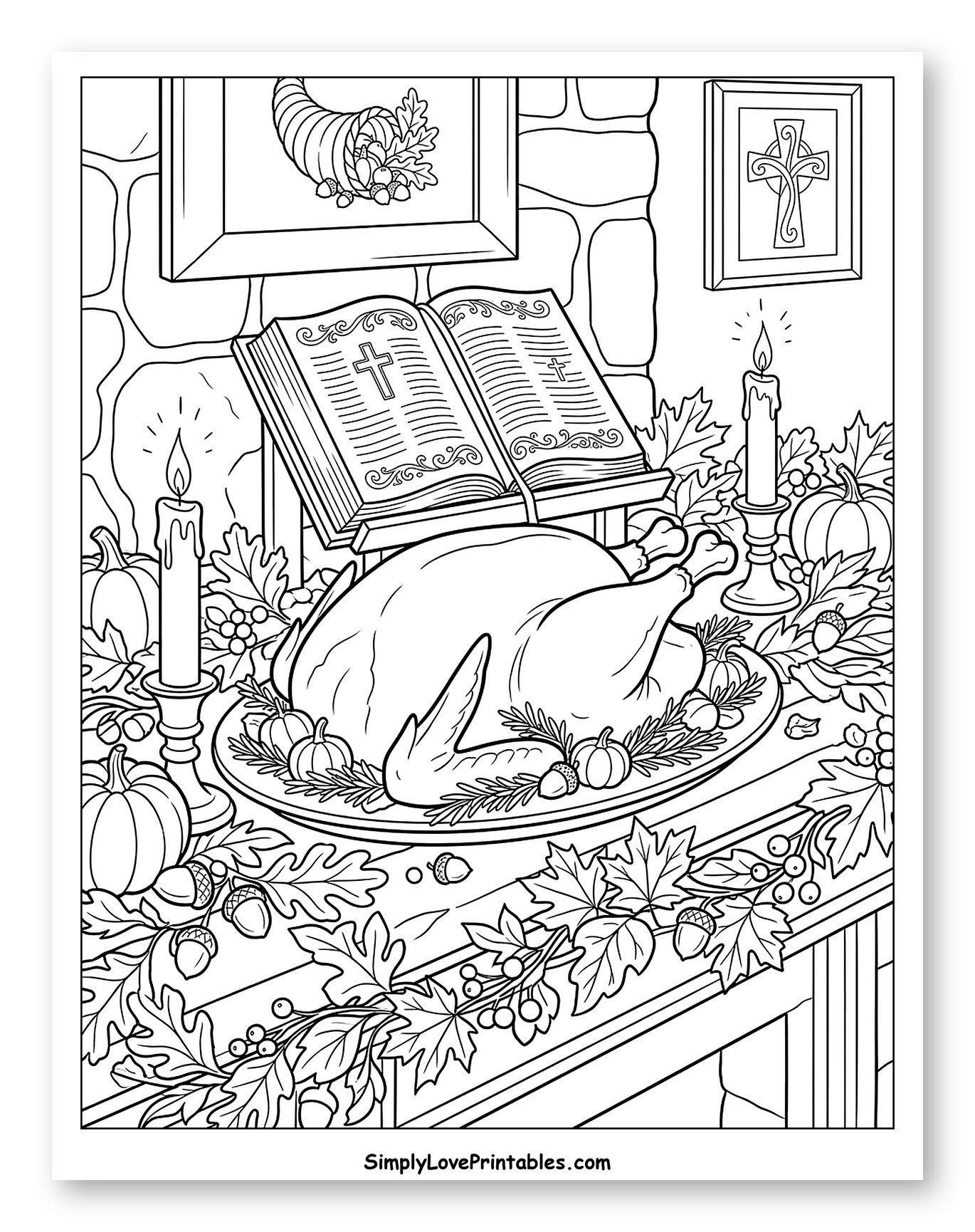 Thanksgiving Feast with Bible and Decorations