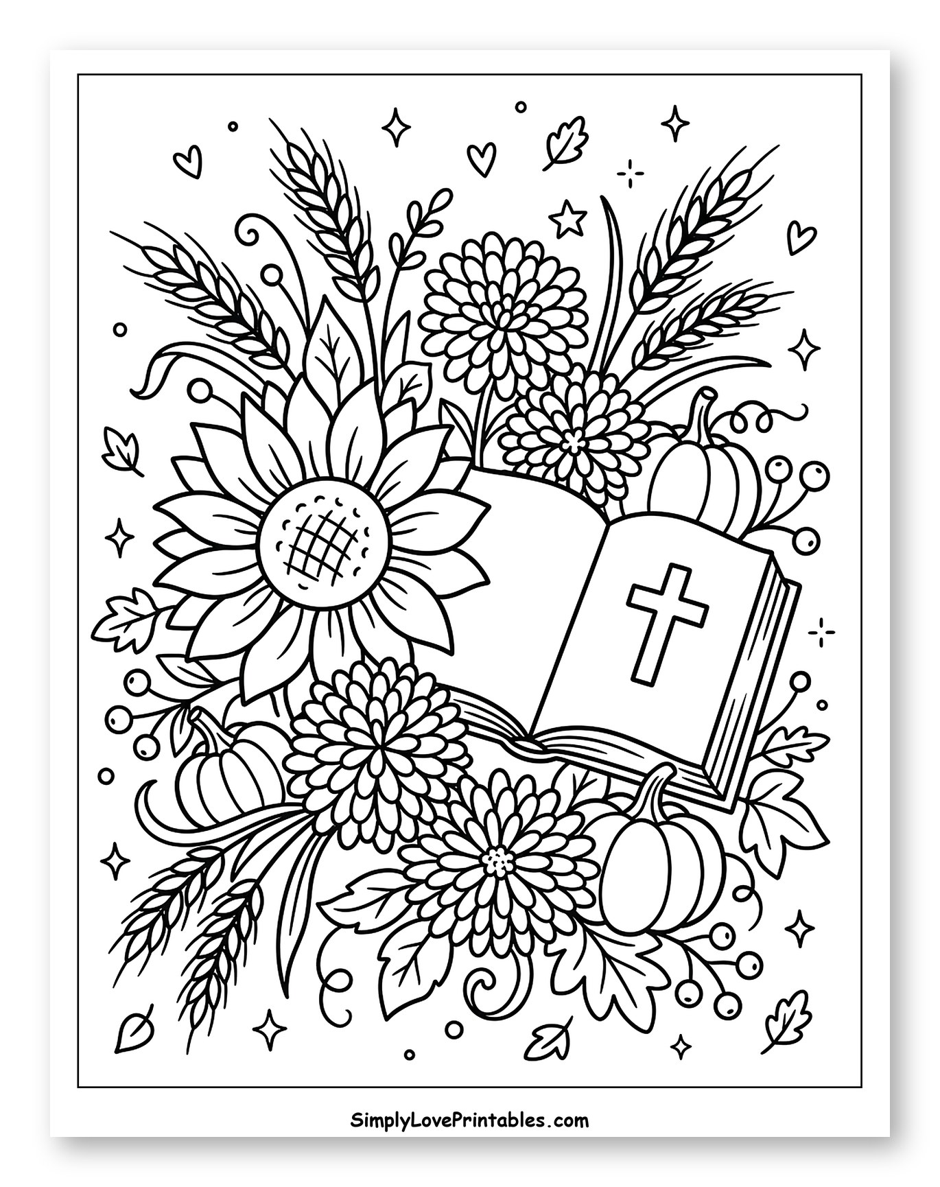 Thanksgiving Harvest Arrangement with Scripture Coloring Sheet for Adults