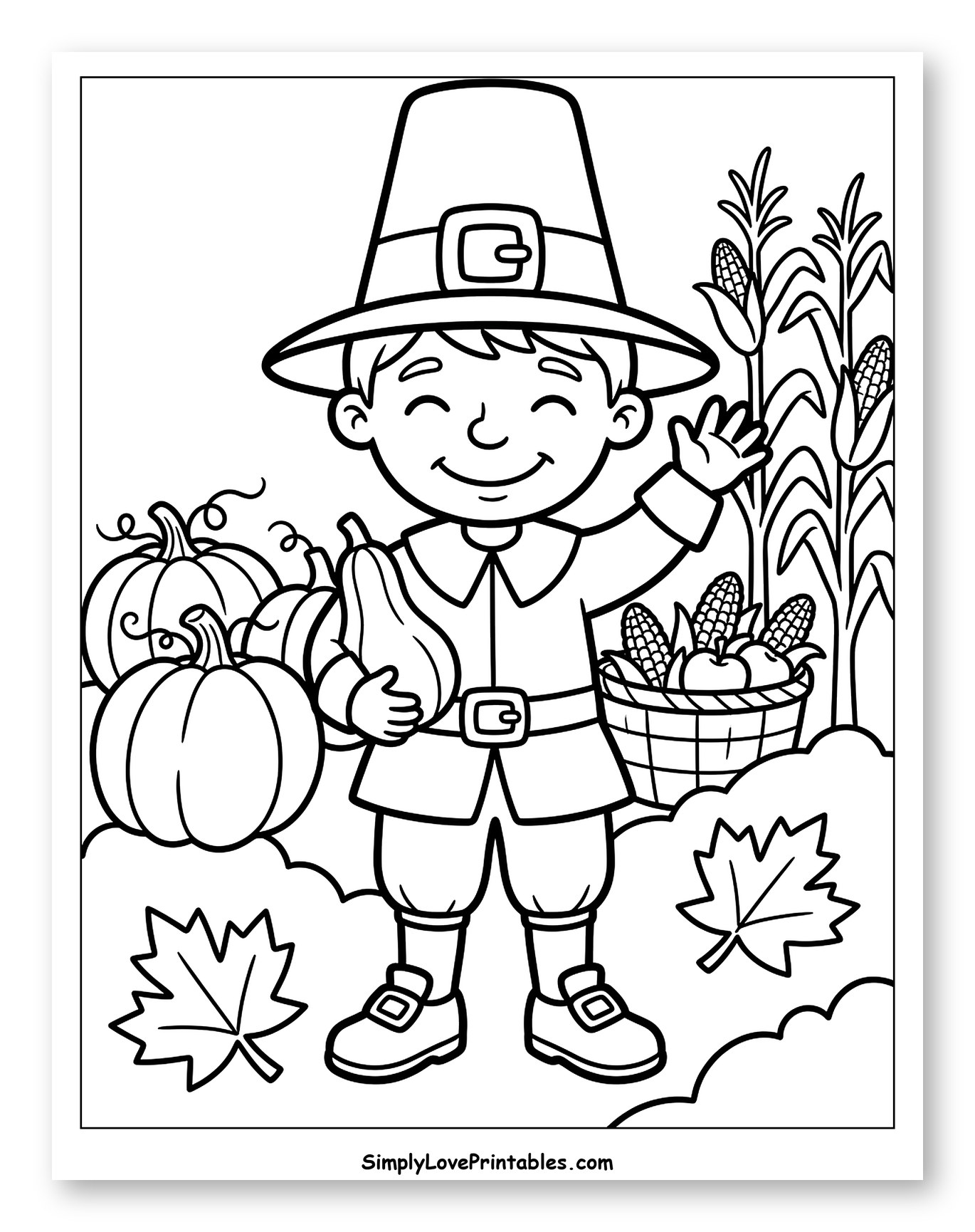 Thanksgiving Pilgrim Boy with Autumn Harvest