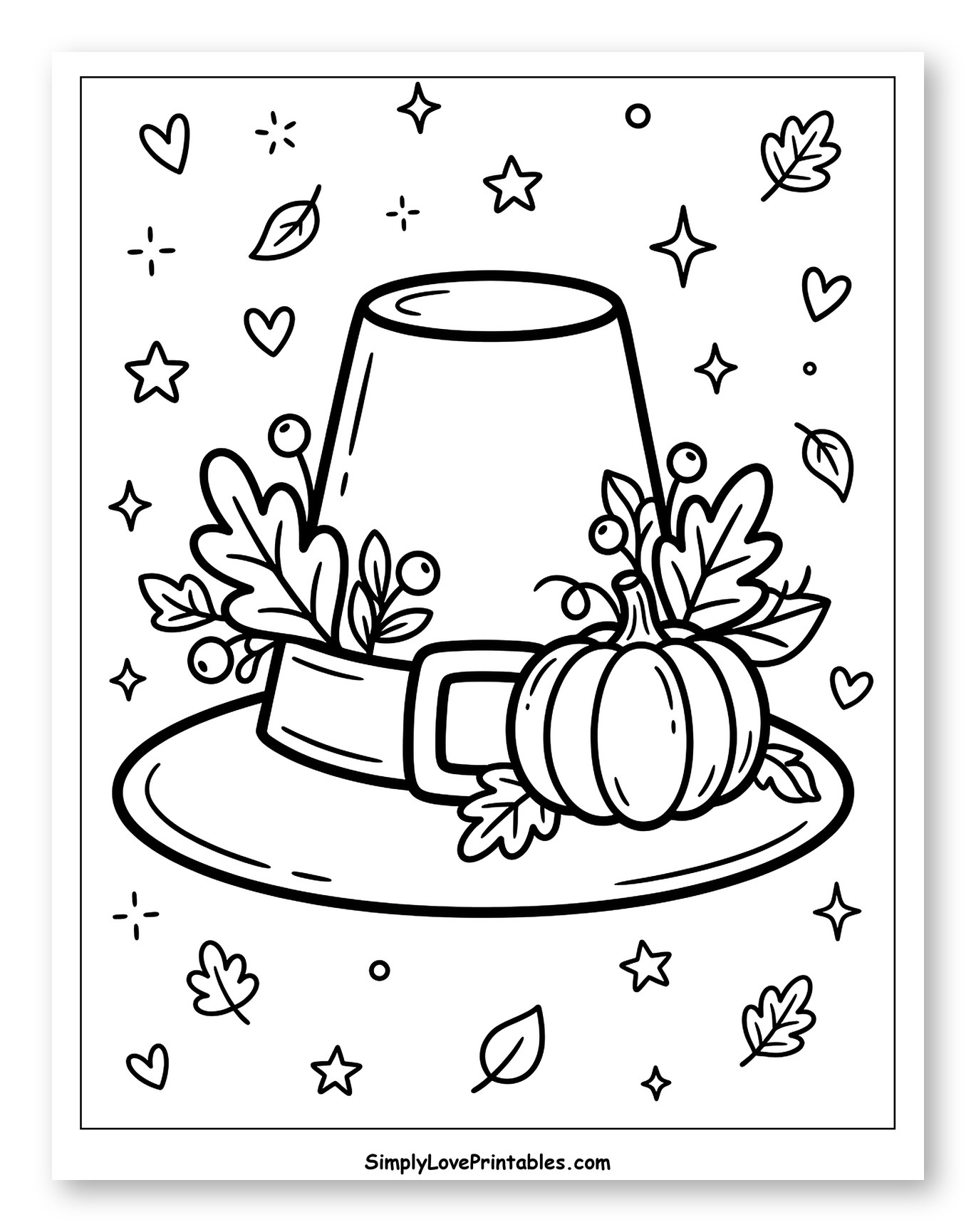 Thanksgiving Pilgrim Hat with Pumpkin and Leaves