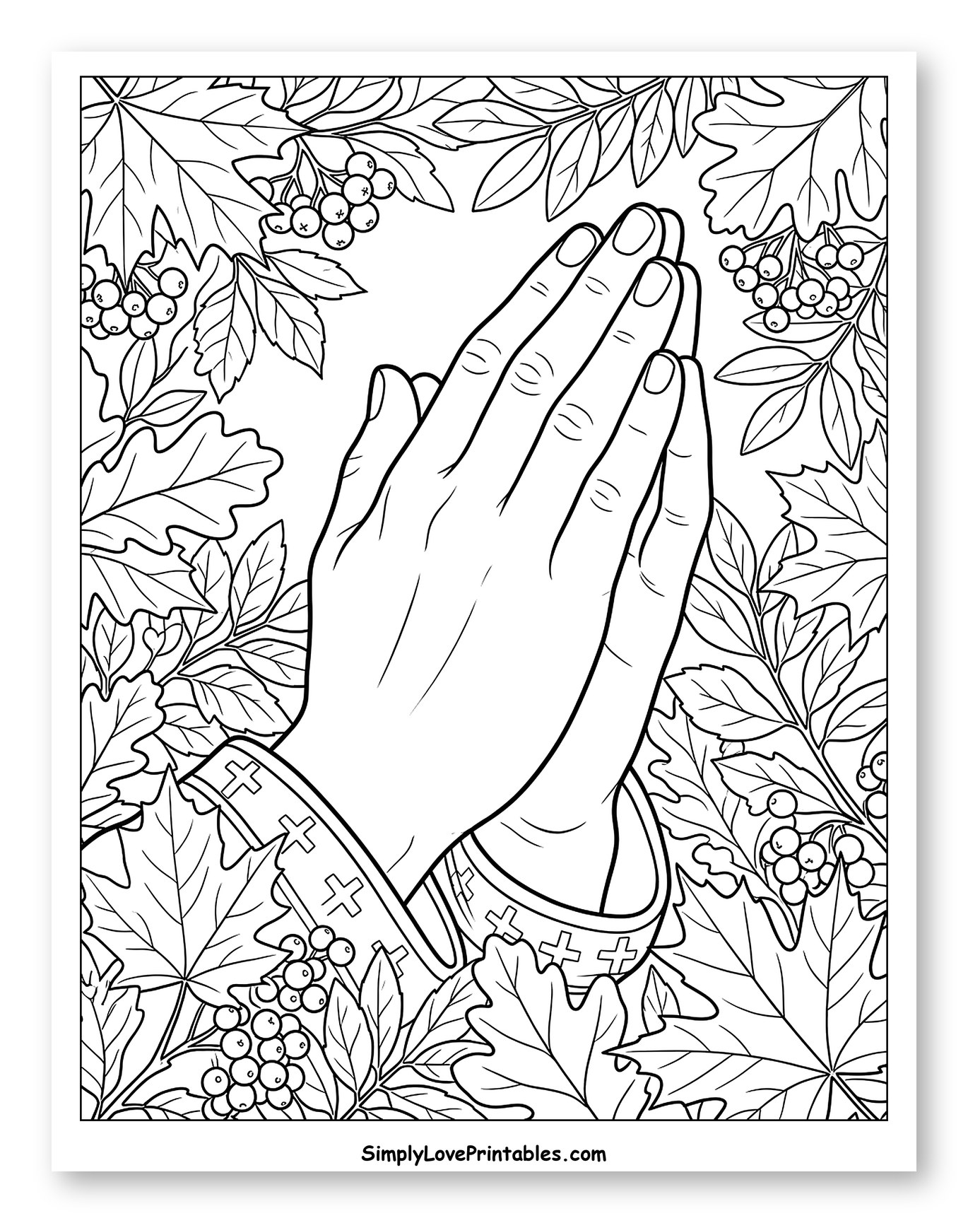 Thanksgiving Prayer Hands with Autumn Berries to Color