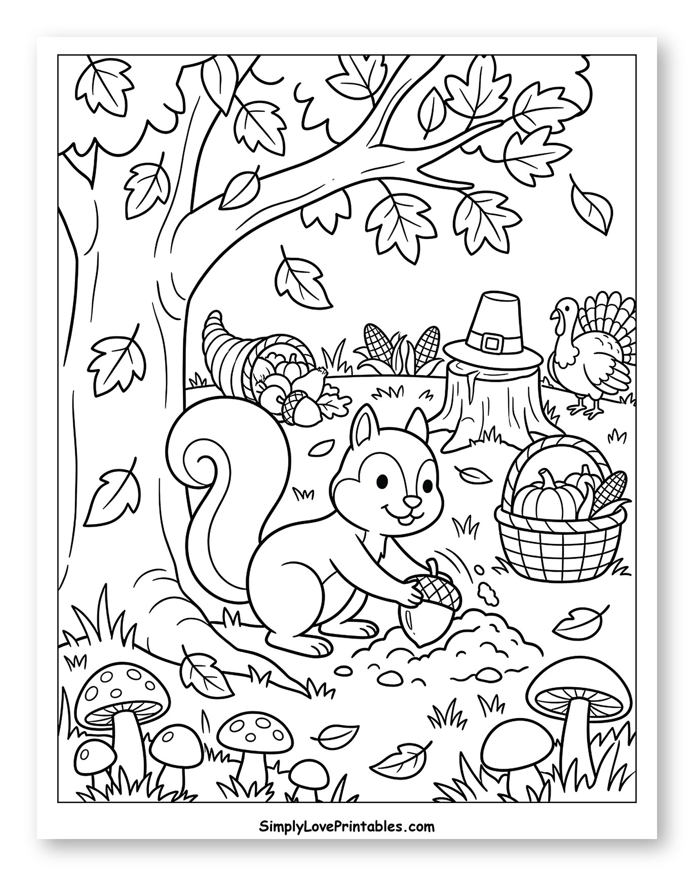 Thanksgiving Squirrel Collecting Acorns in Forest