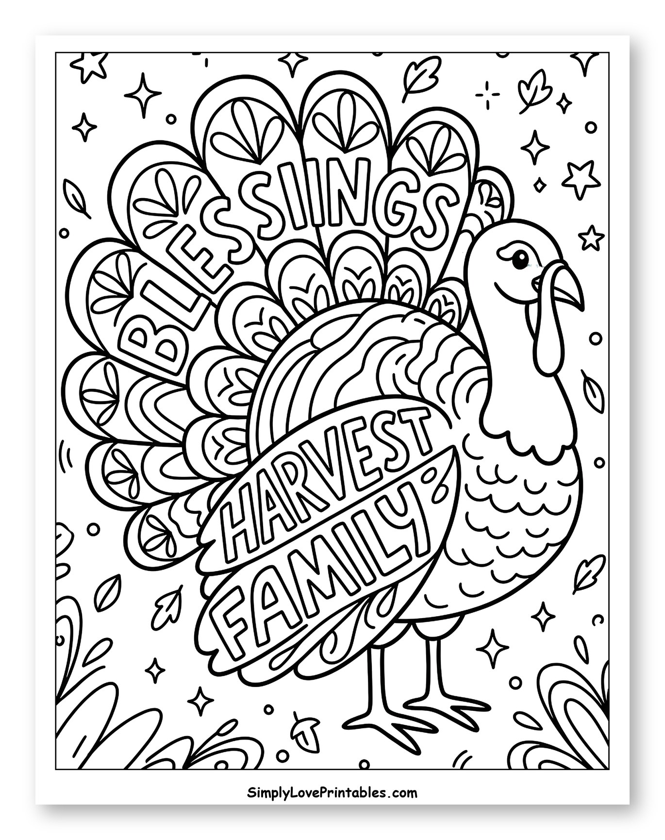 Thanksgiving Turkey with Blessings and Harvest Text